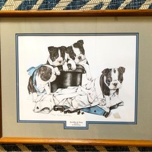 Boston Terrier original Art Top hat & Tails professional framed 22” by 18”